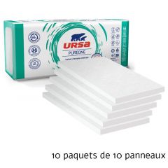 10 paquets de 10 Panneaux laine de verre URSA PUREONE 38 PN semi-rigide non revêtu - Panneau 8.1 m² - Ep. 75 mm - Soit 81 m² - R 2.00 - Ursa