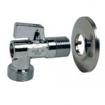 Vanne à sphère équerre laiton chromé machine à laver M1/2" (15/21) avec rosace - sortie M3/4" (20/27) - Sferaco