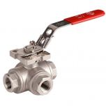 Vanne à sphère INOX 3 voies - Lumière en L - FF 3/8" (12/17) - PN40 - poignée plate rouge - Sferaco