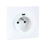 Prise 2P+T 16A + USB 2,1A type C complet avec griffes et plaque - SQUARE EASY blanc - Eur'Ohm