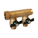 Collecteur sanitaire monobloc M-F 3/4" + mini-vannes 2 départs 1/2"