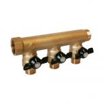 Collecteur sanitaire monobloc M-F 3/4" + mini-vannes 3 départs 1/2"