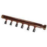 Collecteur à Sertir PER entraxe 40mm Ø3/4" (20/27) Mâle Femelle écrou libre - 6 Piquages Ø12 avec ses Bagues - Arcanaute