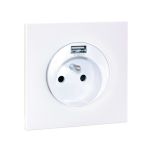 Prise 2P+T 16 A + USB 2,1 A type A complet avec griffes et plaque - SQUARE EASY blanc - Eur'Ohm