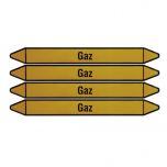 Plaque de 4 autocollants jaunes "Gaz" pour tuyauterie