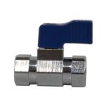 Mini-vanne laiton nickelé Femelle / Femelle 1/4" (8/13) - PN16 - manette bleue - Arcanaute