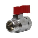 Mini-vanne laiton nickelé Mâle / Femelle 1/2" (15/21) - PN16 - manette rouge - Arcanaute