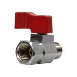 Mini-vanne laiton nickelé Mâle / Femelle 1/4" (8/13) - PN16 - manette rouge - Arcanaute