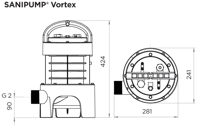 Dimensions pompe SANIPUMP Vortex