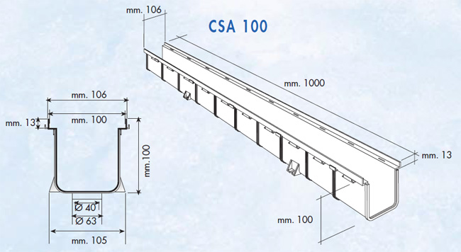 Dimensions caniveau série 100 haut