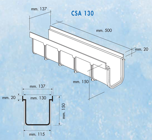 Dimensions caniveau série 130 haut